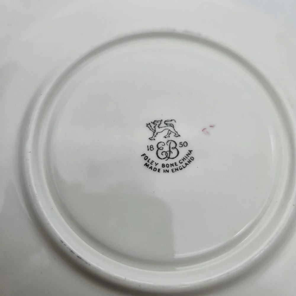 VTG EB Foley Pink Cabbage Rose Gold Trim Black Exterior Teacup and Saucer RARE